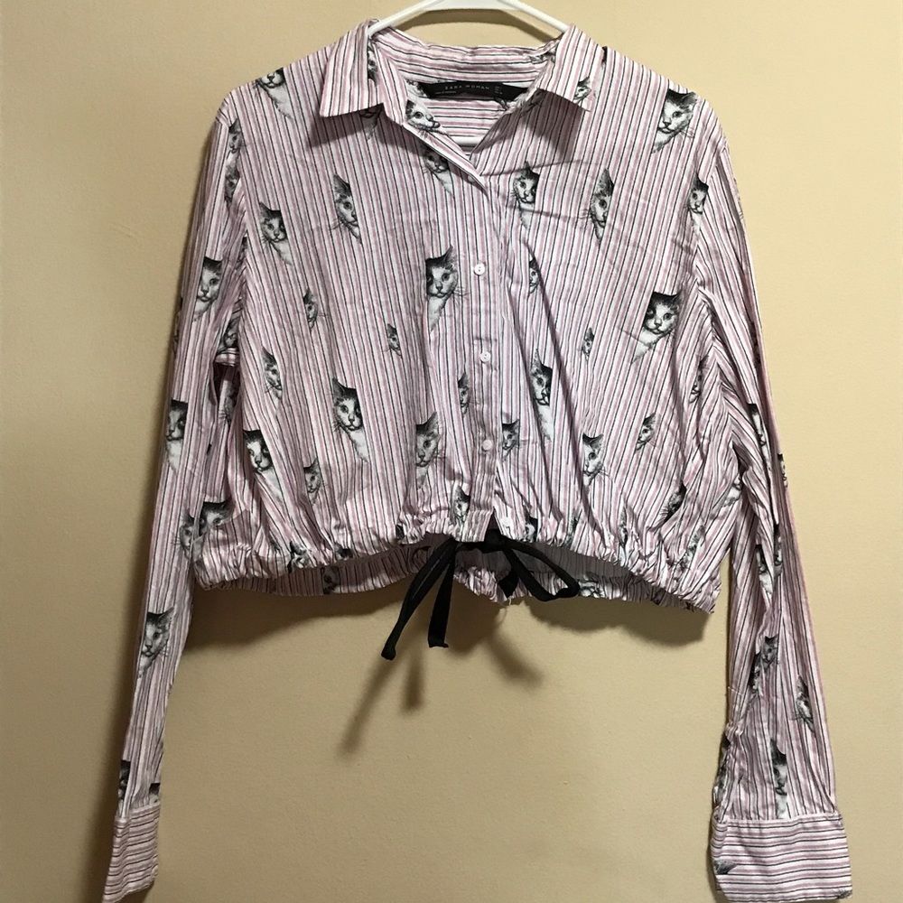 Zara Women  Stripped Cat Crop Top 2383 653 size L